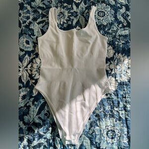 Women's White Ribbed Snatching Bodysuit